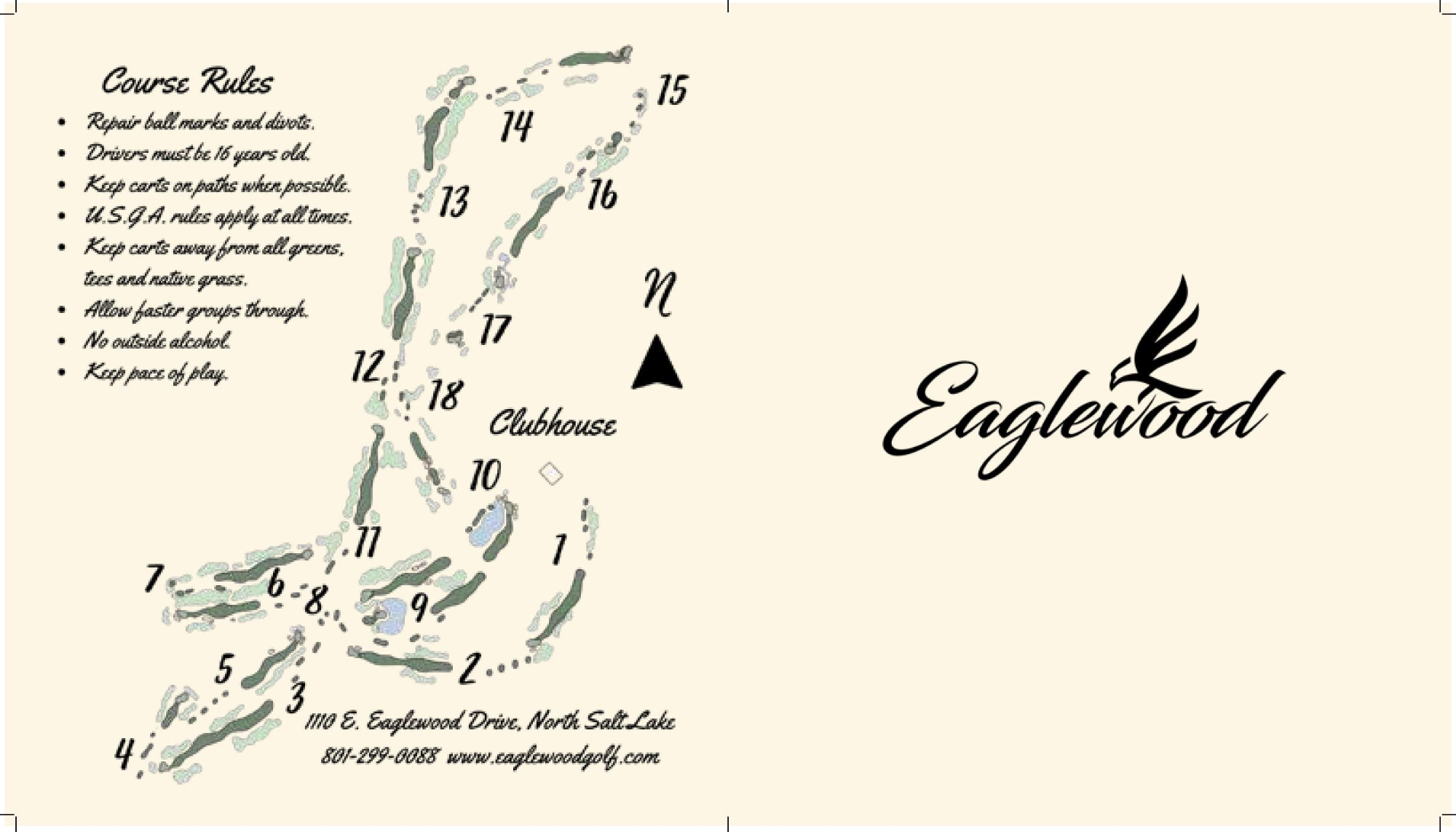 Eaglewood Golf Course scorecard front, showing holes, yardages, par, and handicap